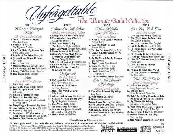 Various : Unforgettable The Ultimate Ballad Collection (4xCD, Comp)