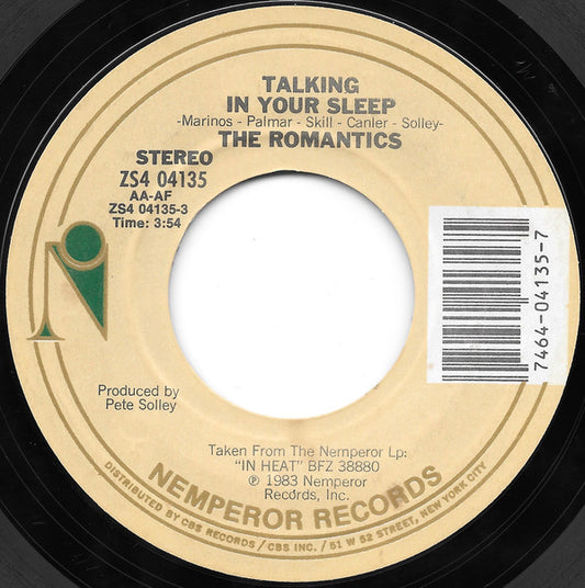 The Romantics : Talking In Your Sleep (7", Single, Styrene, Pit)