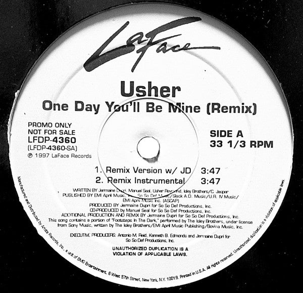 Usher : One Day You'll Be Mine (Remix) (12", Promo)