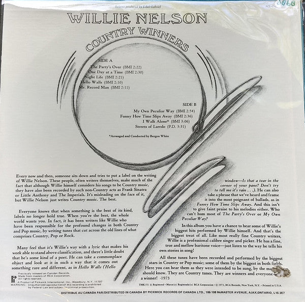 Willie Nelson : Country Winners (LP, Album, Comp, RE, Hau)