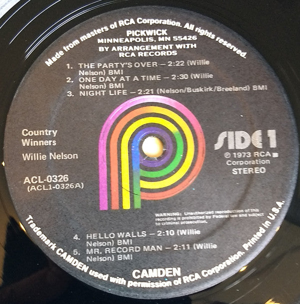 Willie Nelson : Country Winners (LP, Album, Comp, RE, Hau)