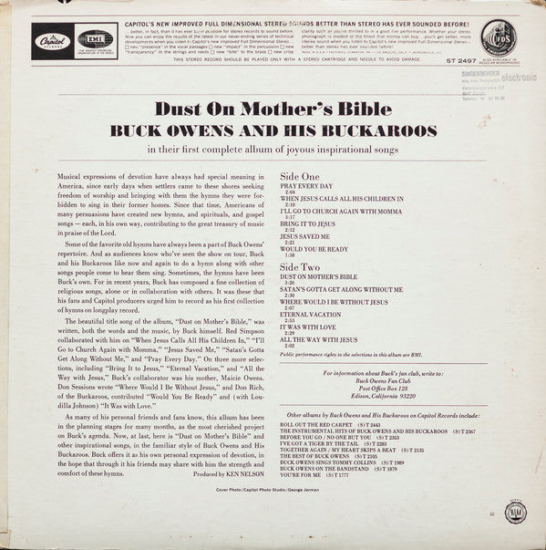 Buck Owens And His Buckaroos : Dust On Mother's Bible (Songs Of Faith And Religion) (LP, Album, Scr)