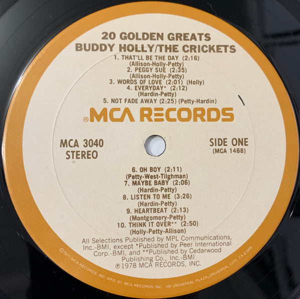 Buddy Holly / The Crickets (2) : 20 Golden Greats (LP, Comp, Club, RP, CRC)