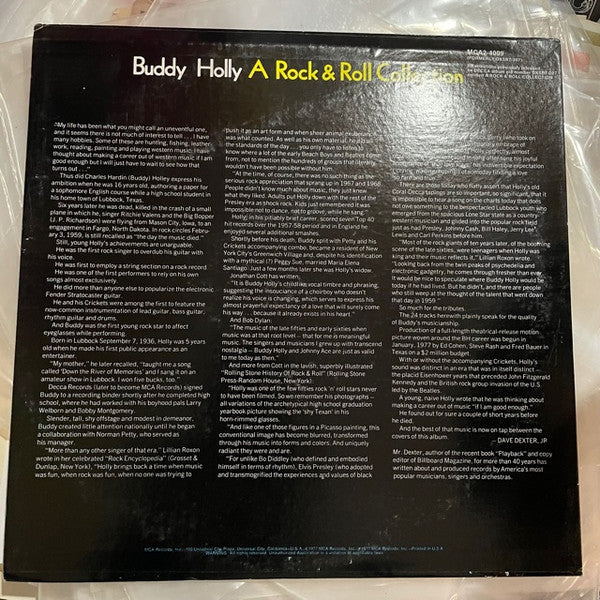 Buddy Holly : A Rock & Roll Collection (2xLP, Comp, RE, RP, Pin)