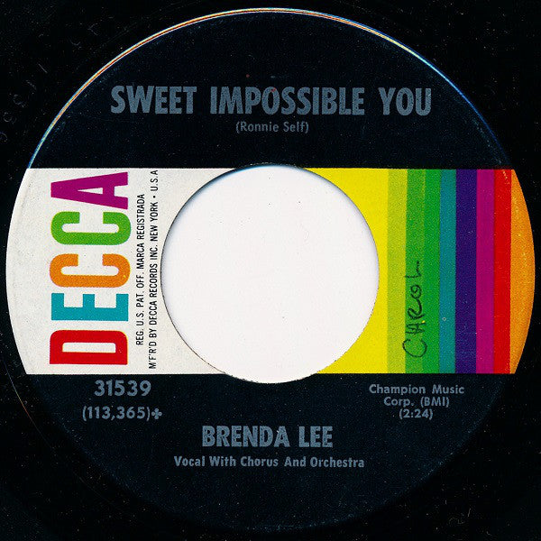 Brenda Lee : The Grass Is Greener / Sweet Impossible You (7", Single, Glo)