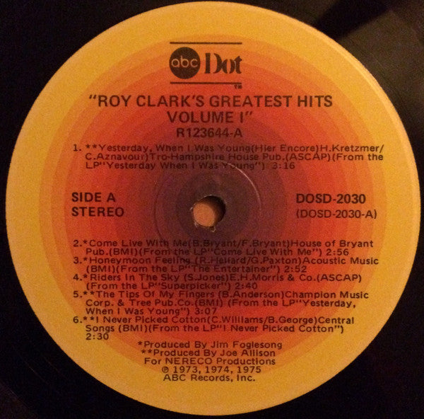 Roy Clark : Roy Clark's Greatest Hits Volume 1 (LP, Comp, Club)