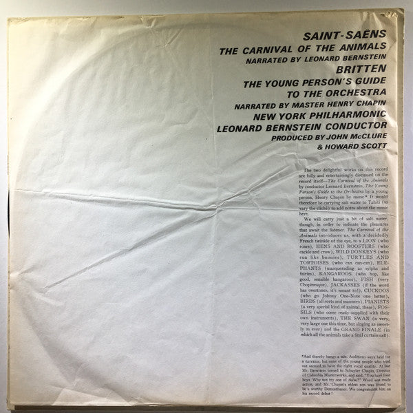 Leonard Bernstein, New York Philharmonic - Saint-Saëns* / Britten* : The Carnival Of The Animals / The Young Person's Guide To The Orchestra (LP)