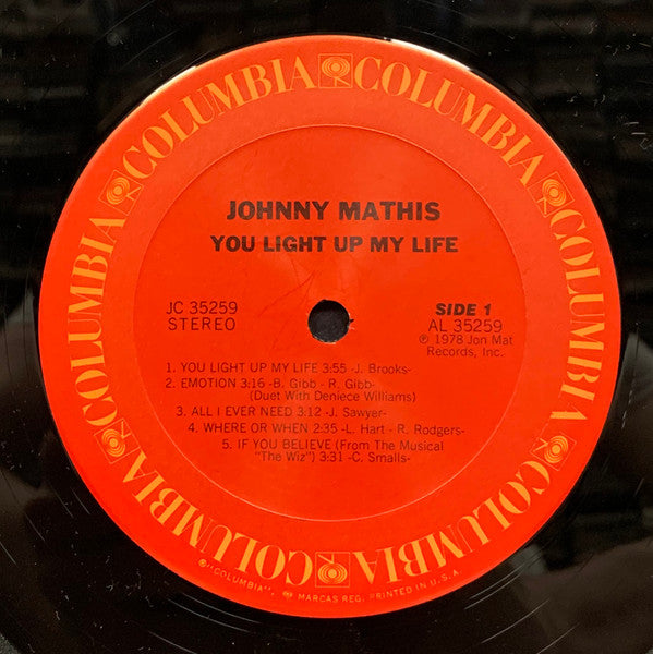 Johnny Mathis : You Light Up My Life (LP, Album, Ter)