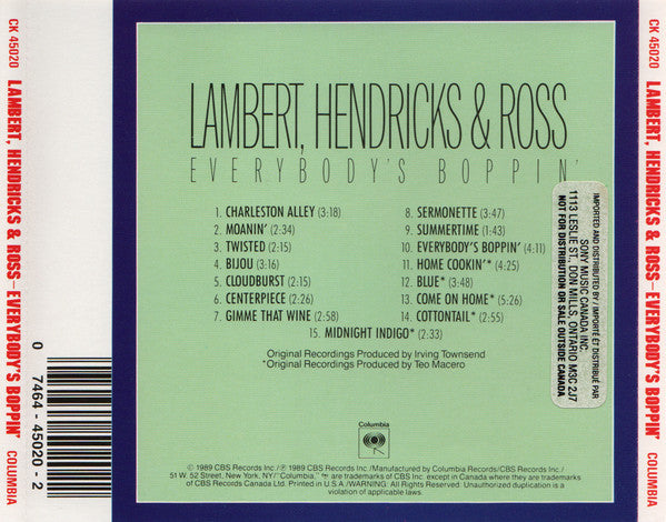 Lambert, Hendricks & Ross : Everybody's Boppin (CD, Comp, RM)