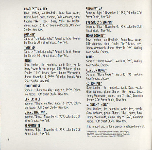 Lambert, Hendricks & Ross : Everybody's Boppin (CD, Comp, RM)