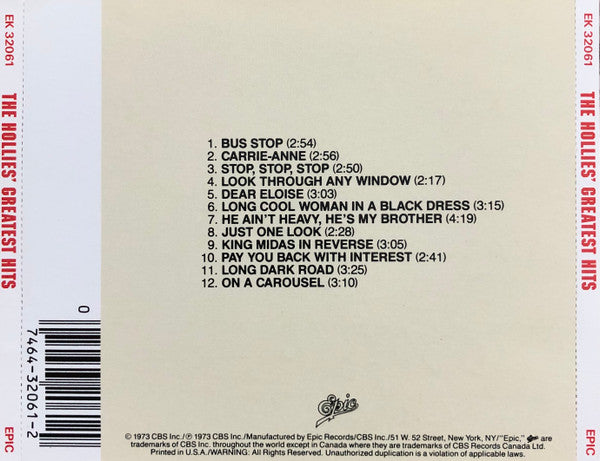 The Hollies : The Hollies' Greatest Hits (CD, Comp, RE)