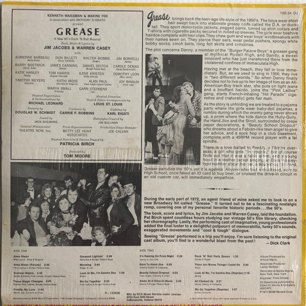 Various : Grease - The Original Broadway Cast Album (LP, Album, Club, RCA)