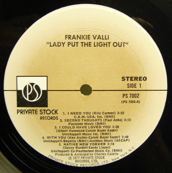 Frankie Valli : Lady Put The Light Out (LP, Album, Mon)