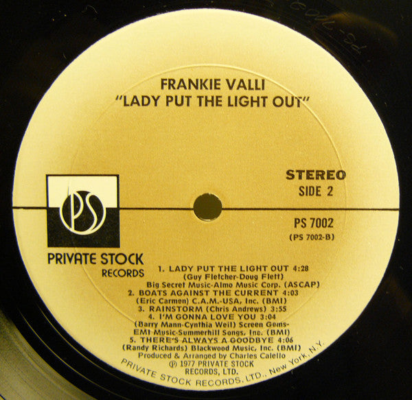 Frankie Valli : Lady Put The Light Out (LP, Album, Mon)