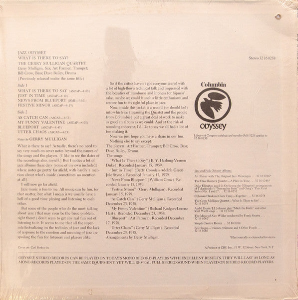 Gerry Mulligan Quartet : What Is There To Say? (LP, Album, RE, Ter)