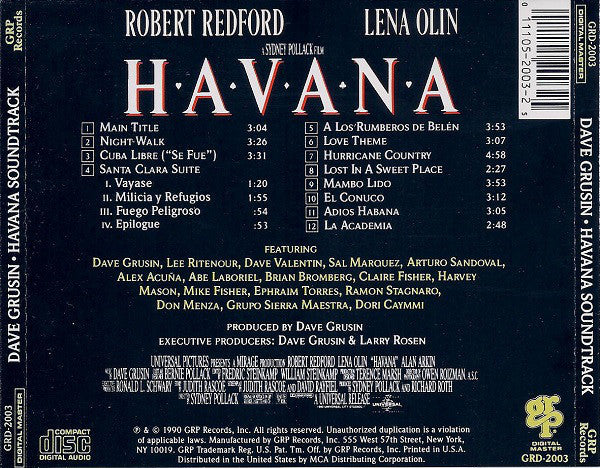 Dave Grusin : Havana (Original Motion Picture Soundtrack) (CD, Album)