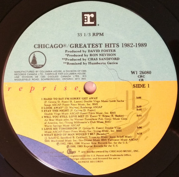 Chicago (2) : Greatest Hits 1982-1989 (LP, Comp, Club)