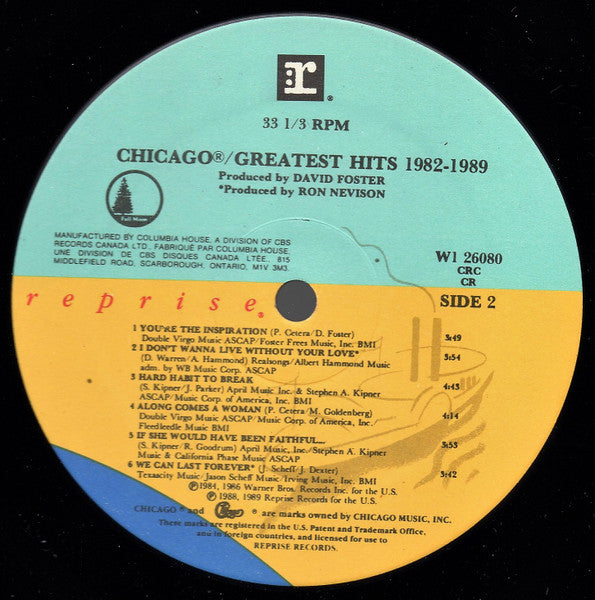 Chicago (2) : Greatest Hits 1982-1989 (LP, Comp, Club)