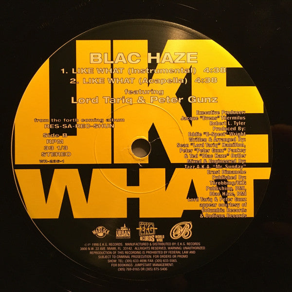 Blac Haze Featuring Lord Tariq & Peter Gunz : Like What (12", Single)