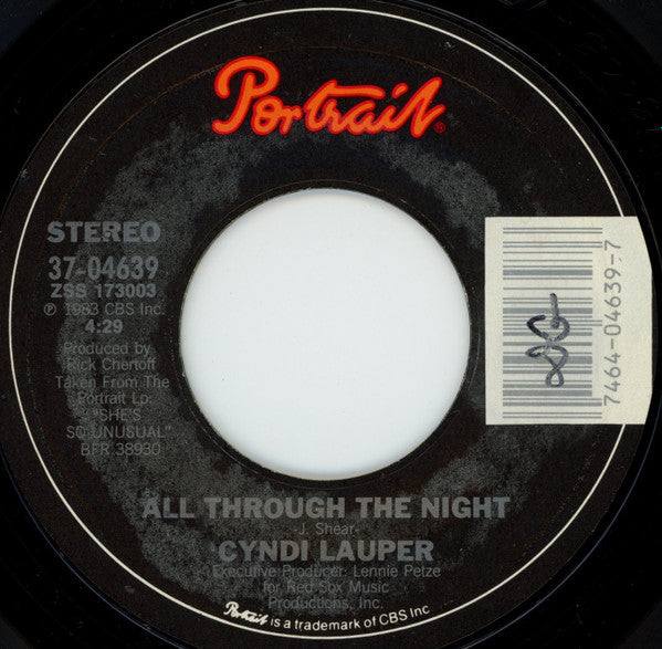 Cyndi Lauper : All Through The Night (7", Single, Car)