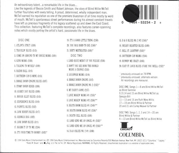 Blind Willie McTell : The Definitive Blind Willie McTell (2xCD, Comp, Mono)