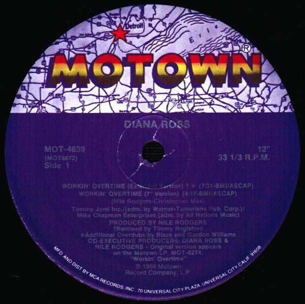 Diana* : Workin' Overtime (12", Single, Pin)