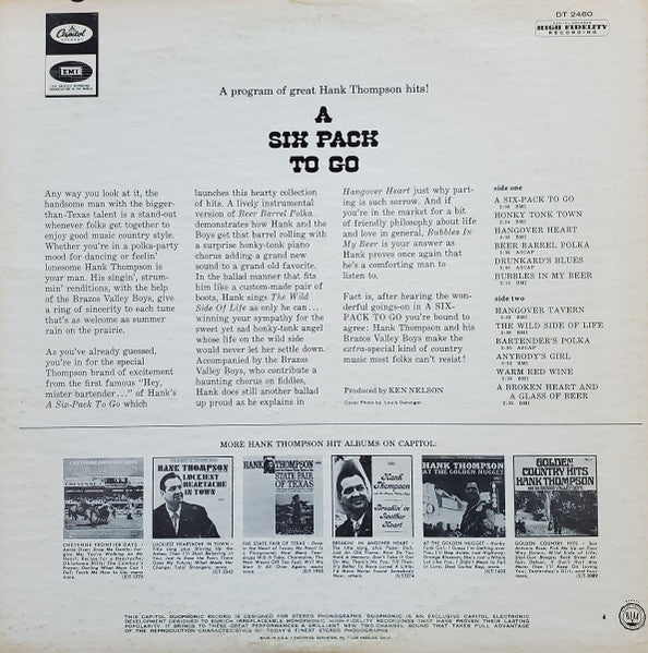 Hank Thompson And His Brazos Valley Boys : A Six Pack To Go (LP, Album, Jac)