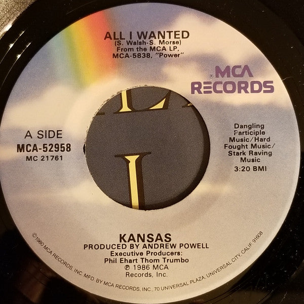 Kansas (2) : All I Wanted (7", Single, Glo)