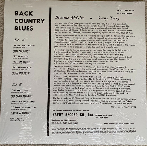 Sonny Terry & Brownie McGhee : Back Country Blues (LP, RE, 180)