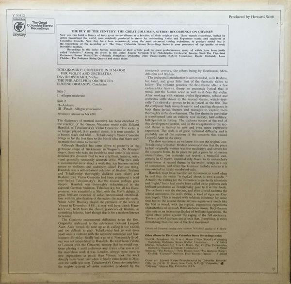 Tchaikovsky* – David Oistrakh*, Eugene Ormandy, The Philadelphia Orchestra : Violin Concerto (LP, Album, RE)