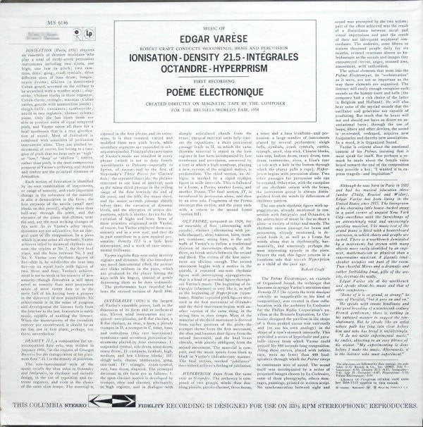 Edgar Varèse* - Robert Craft Conducts Woodwinds, Brass, And Percussion* : Music Of Edgar Varèse (LP, Album)