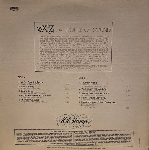 101 Strings : WXTZ  FM 103 A Profile Of Sound (LP, Promo)