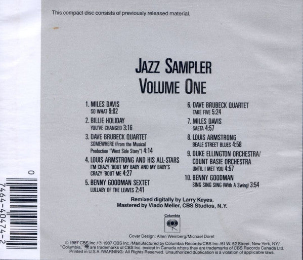 Various : Jazz Sampler Volume One (CD, Comp, RM)