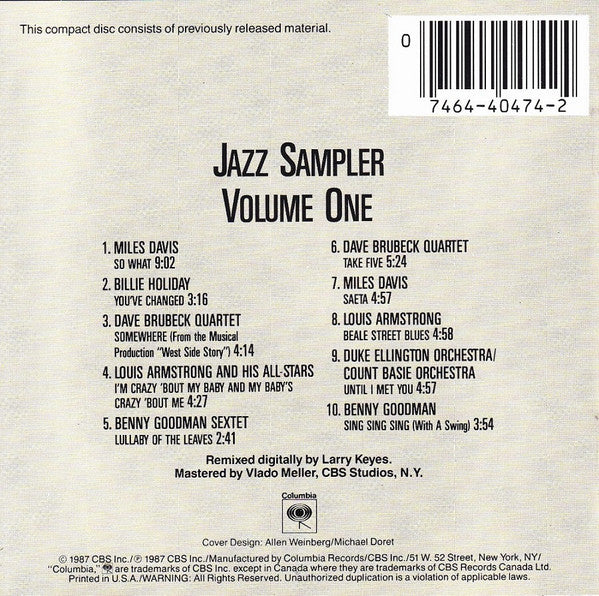 Various : Jazz Sampler Volume One (CD, Comp, RM)