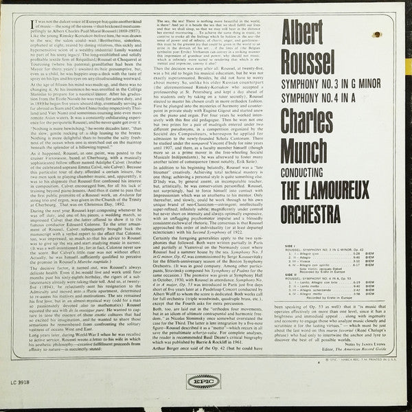 Albert Roussel, Orchestre De L'Association Des Concerts Lamoureux*, Charles Münch* : Symphonies Nos. 3 & 4 (LP, RE)