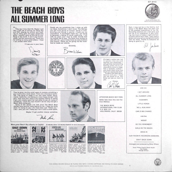 The Beach Boys : All Summer Long (LP, Album, Scr)