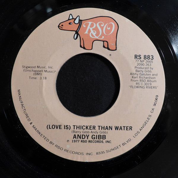 Andy Gibb : (Love Is) Thicker Than Water (7", Single, Styrene, PRC)