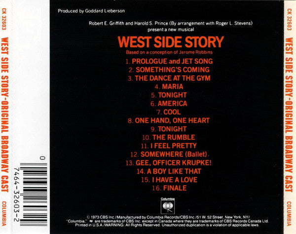 Leonard Bernstein, Stephen Sondheim, Original Broadway Cast* : West Side Story (CD, Album, RE, RP)