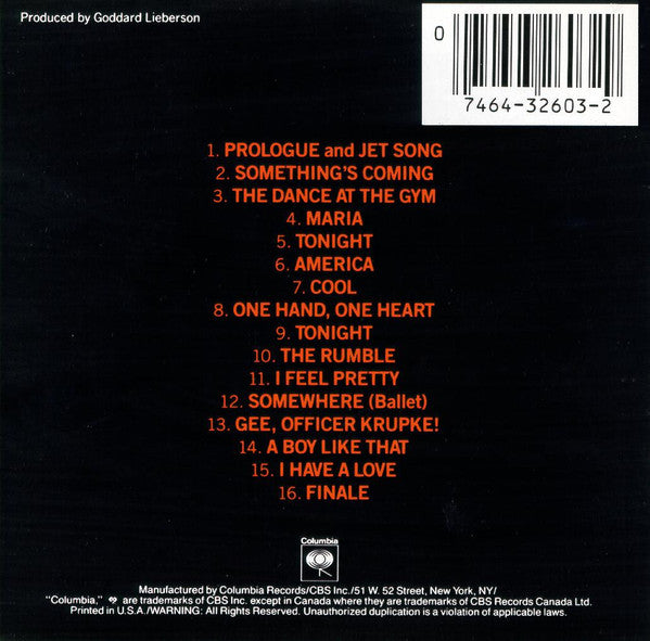 Leonard Bernstein, Stephen Sondheim, Original Broadway Cast* : West Side Story (CD, Album, RE, RP)
