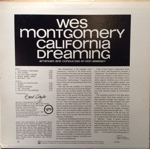 Wes Montgomery : California Dreaming (LP, Album, Club, Cap)