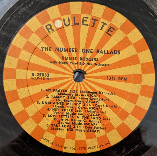 Jimmie Rodgers (2) : The Number One Ballads (LP, Album, Mono)