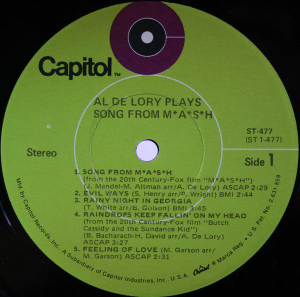 Al De Lory : Plays Song From M*A*S*H (LP, Album, Jac)
