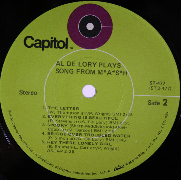 Al De Lory : Plays Song From M*A*S*H (LP, Album, Jac)