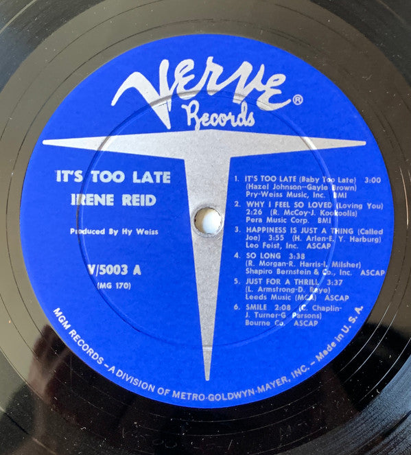 Irene Reid : It's Too Late (LP, Album, Mono, Dee)