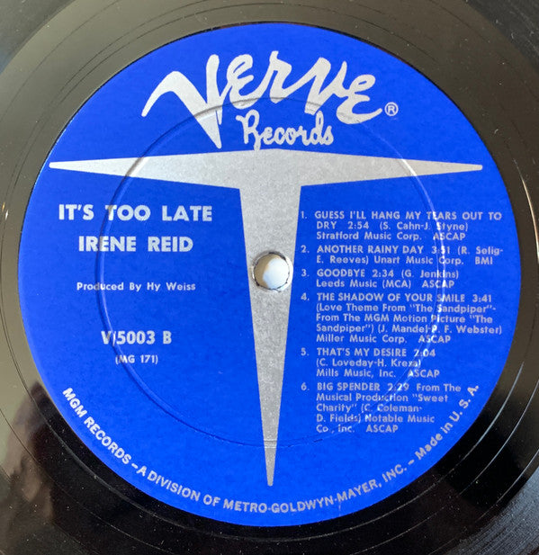 Irene Reid : It's Too Late (LP, Album, Mono, Dee)