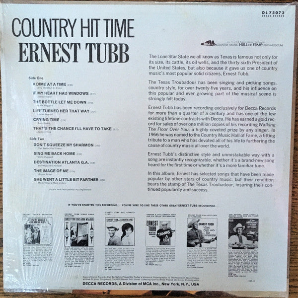 Ernest Tubb : Country Hit Time (LP, Album, Pin)