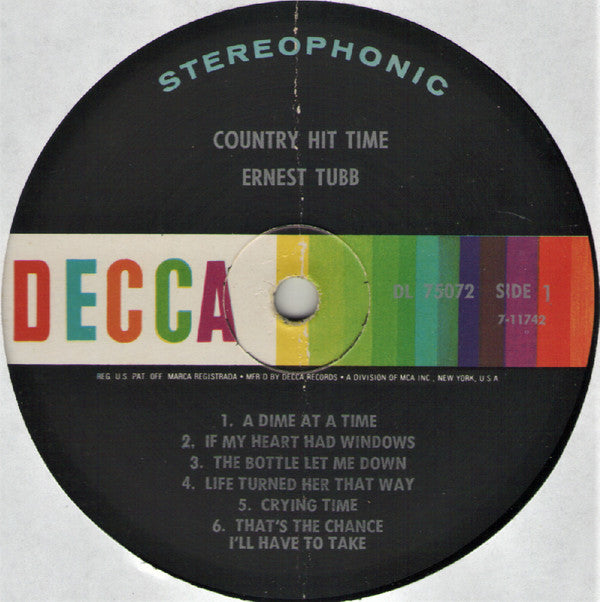 Ernest Tubb : Country Hit Time (LP, Album, Pin)