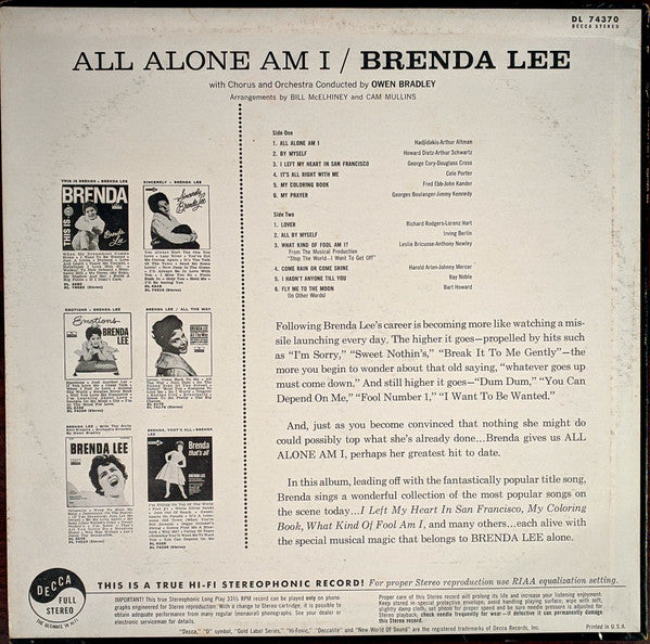 Brenda Lee : All Alone Am I (LP, Album)