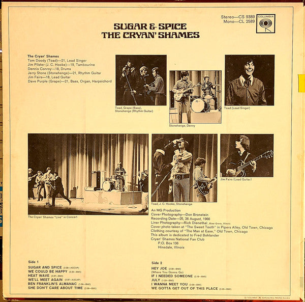 The Cryan' Shames : Sugar & Spice (LP, Album, Mono, Ter)