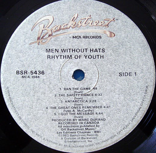 Men Without Hats : Rhythm Of Youth (LP, Album, RE, Pin)